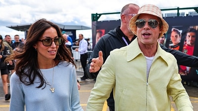 Ines de Ramon and Brad Pitt at the British Grand Prix. Ines de Ramon and Brad Pitt at the British Grand Prix.