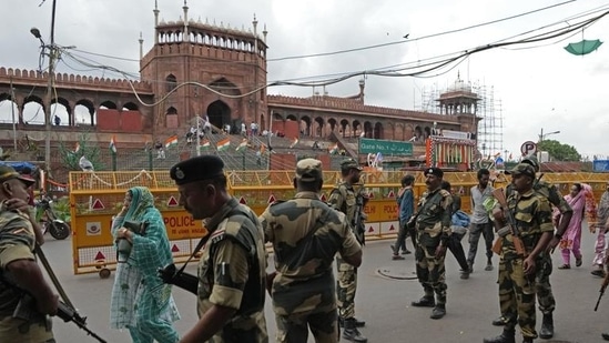 Paramilitary forces patrol outside Jama Masjid in Old Delhi. Representational Image. (AP)