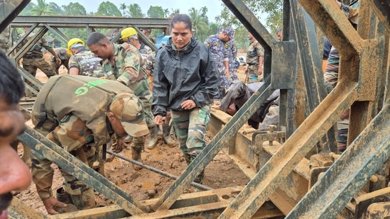 The images of Major Sita Ashok Shelke, the only woman officer in the Indian Army's Madras Engineering Group, responsible for building the bridge, stands out amid numerous pictures of the disaster's devastation. 