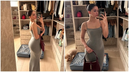 Ananya Panday drops bombshell look even in simple grey slip dress, fans can't handle the heat. See pics