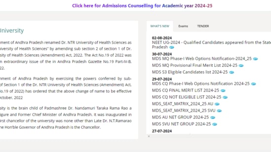 AP NEET Counselling 2024: List of eligible candidates released at drysruhs.edu.in