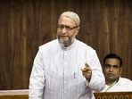AIMIM chief and MP Asaduddin Owaisi speaks in the House during the first session of the 18th Lok Sabha in New Delhi on June 26.