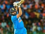 India's captain Rohit Sharma plays a shot during the second one-day international (ODI) cricket match between India and Sri Lanka