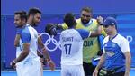 India’s men’s hockey team celebrates their quarter-final win over Britain at the Paris Olympics on Sunday. (AP) India’s men’s hockey team celebrates their quarter-final win over Britain at the Paris Olympics on Sunday. (AP)