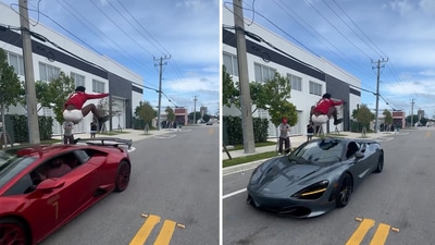 The image is taken from IShowSpeed’s “jumping over luxury cars” viral stunt video. (Instagram/@ishowspeed) The image is taken from IShowSpeed’s “jumping over luxury cars” viral stunt video. (Instagram/@ishowspeed)