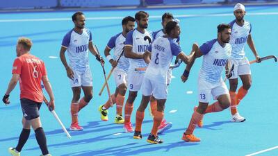 India's captain Harmanpreet Singh celebrates after scoring against Great Britain in the quarter-finals on Sunday. (PTI) India's captain Harmanpreet Singh celebrates after scoring against Great Britain in the quarter-finals on Sunday. (PTI)
