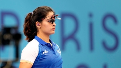 India's Manu Bhaker during the 25m Pistol Women's Final event. (PTI) India's Manu Bhaker during the 25m Pistol Women's Final event. (PTI)