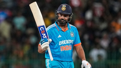 Rohit Sharma took off from where he left in the previous match, scoring a quickfire 64 off 44 balls. However, India faced a collapse following his dismissal. (PTI) Rohit Sharma took off from where he left in the previous match, scoring a quickfire 64 off 44 balls. However, India faced a collapse following his dismissal. (PTI)