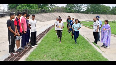 Players taking fitness tests a part of cycling trials conducted at PAU in Ludhiana on Sunday, August 04, 2024. (Manish/Hindustan Times)