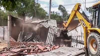 Ayodhya, Aug 03 (ANI): The bakery of Samajwadi Party (SP) leader Moeed Khan, the main accused in the gang rape of a minor girl, was bulldozed by the administration after it was found to be illegal, in Ayodhya on Saturday. (ANI) Ayodhya, Aug 03 (ANI): The bakery of Samajwadi Party (SP) leader Moeed Khan, the main accused in the gang rape of a minor girl, was bulldozed by the administration after it was found to be illegal, in Ayodhya on Saturday. (ANI)