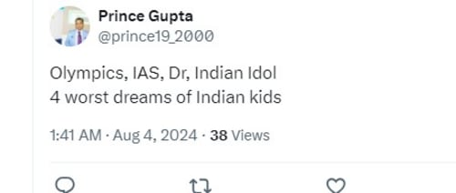 This user listed out the 'four worst dreams for Indian kids' This user listed out the 'four worst dreams for Indian kids'