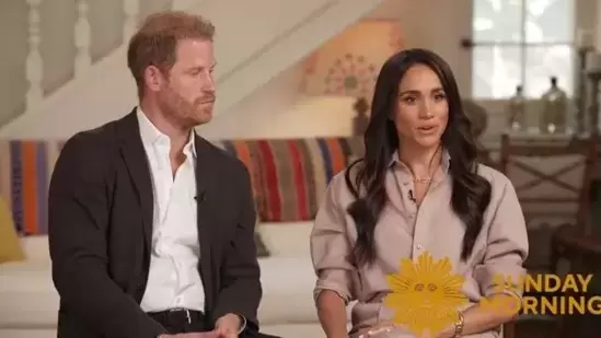 Prince Harry appeared 'bored' and showed signs of 'disengagement' while his wife, Meghan Markle spoke during their new interview, set to air on CBS Sunday(YouTube)