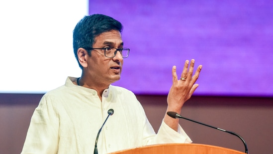 New Delhi, Aug 03 (ANI): Chief Justice of India (CJI) DY Chandrachud addresses the commemoration of the Special Lok Adalat Week organised to celebrate 75 years of the Supreme Court of India, in New Delhi on Saturday. (ANI Photo/Shrikant Singh)