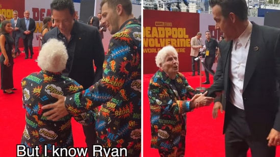 The image shows the granny with Wolverine actor Hugh Jackman and Deadpool star Ryan Reynolds. (Instagram/@rosssmith)