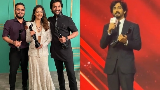 Srikanth Odela, Keerthy Suresh, Nani and Siddharth at Filmfare Awards South 2024.