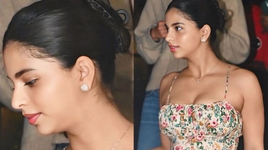 Suhana Khan was spotted at Boojee cafe in Mumbai today as she hung out with friends for lunch and her style was a blend of youthful charm and mature elegance as she donned a bold strappy floral-print dress that came with a sensual bold neckline. (Photo by Twitter/MonikaBeing)