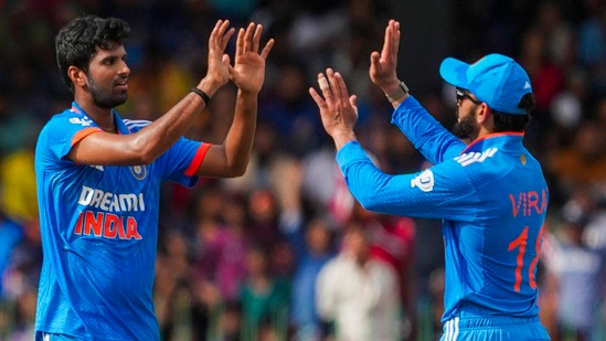 Washington Sundar was the pick of the bowlers, picking three wickets in the Sri Lankan innings.(PTI)