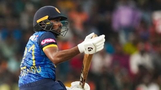 Following a series of regular wickets, Kamindu Mendis made an important contribution, scoring 40 off 44 balls.(PTI)