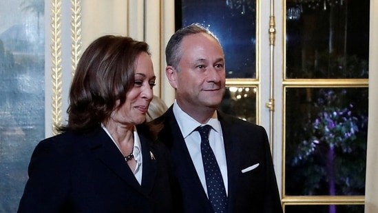 FILE PHOTO: U.S. Vice President Kamala Harris and her husband Douglas Emhoff attend a dinner on the first day of the Paris Peace Forum, at the Elysee Palace in Paris, France, November 11, 2021. REUTERS/Gonzalo Fuentes/Pool/File Photo(REUTERS)