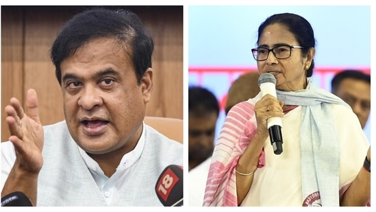 Assam chief minister Himanta Biswa Sarma and West Bengal chief minister Mamata Banerjee.(PTI)