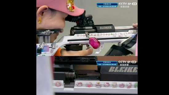 Paris Olympics 2024: China's Zhang Qiongyue adorned her rifle with Hello Kitty stickers. 