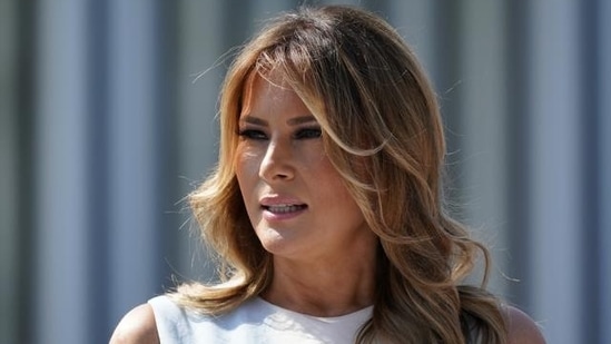 Melania Trump was spotted heading to New Jersey carrying luxury Louis Vuitton luggage that featured a FLOTUS tag(AP)