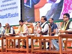 Guwahati, Aug 04 (ANI): Assam Chief Minister Himanta Biswa Sarma addresses the State Executive meeting of Bharatiya Janata Party (BJP), at Srimanta Sankardev Kalakshetra in Guwahati on Sunday. Assam BJP President Bhabesh Kalita, Union Minister Pabitra Margherita also seen. (ANI Photo)(Pitamber Newar) Guwahati, Aug 04 (ANI): Assam Chief Minister Himanta Biswa Sarma addresses the State Executive meeting of Bharatiya Janata Party (BJP), at Srimanta Sankardev Kalakshetra in Guwahati on Sunday. Assam BJP President Bhabesh Kalita, Union Minister Pabitra Margherita also seen. (ANI Photo)(Pitamber Newar)