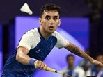 India's Lakshya Sen in action during the Paris Olympics