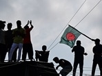 Anti-government protestors celebrate in Shahbag near Dhaka university area in Dhaka on August 5, 2024. Anti-government protestors celebrate in Shahbag near Dhaka university area in Dhaka on August 5, 2024.