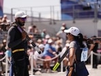 Maheshwari Chauhan of India and Anant Jeet Singh Naruka of India during match