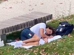 Thomas Ceccon was captured taking a nap in a park