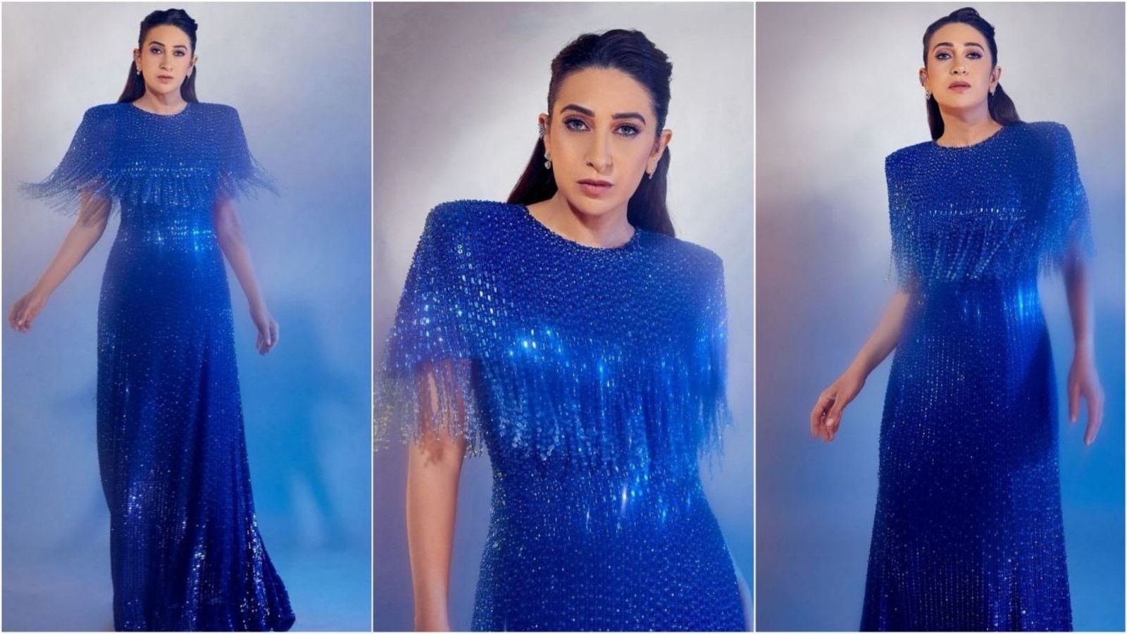 Karisma Kapoor radiates absolute glam vibes in gorgeous blue fringe embellished gown worth ₹4.25 lakh. Check photos