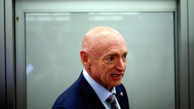 WASHINGTON, DC - JULY 31: U.S. Sen. Mark Kelly (D-AZ) speaks to reporters at the U.S. Capitol on July 31, 2024 in Washington, DC. Kelly spoke to reporters on Republican vice presidential candidate Sen. J.D. Vance's (R-OH) recent comments on women and calling some Democrats "childless cat ladies." Kelly is reported to be in consideration as Vice President Kamala Harris' running mate. Kevin Dietsch/Getty Images/AFP (Photo by Kevin Dietsch / GETTY IMAGES NORTH AMERICA / Getty Images via AFP) (Getty Images via AFP) WASHINGTON, DC - JULY 31: U.S. Sen. Mark Kelly (D-AZ) speaks to reporters at the U.S. Capitol on July 31, 2024 in Washington, DC. Kelly spoke to reporters on Republican vice presidential candidate Sen. J.D. Vance's (R-OH) recent comments on women and calling some Democrats "childless cat ladies." Kelly is reported to be in consideration as Vice President Kamala Harris' running mate. Kevin Dietsch/Getty Images/AFP (Photo by Kevin Dietsch / GETTY IMAGES NORTH AMERICA / Getty Images via AFP) (Getty Images via AFP)