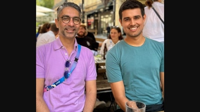 The image shows Dhruv Rathee and Abhinav Bindra. (X/@dhruv_rathee) The image shows Dhruv Rathee and Abhinav Bindra. (X/@dhruv_rathee)