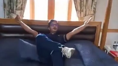 A protestor seen lying on the bed inside Sheikh Hasina's official residence (Screengrab) A protestor seen lying on the bed inside Sheikh Hasina's official residence (Screengrab)
