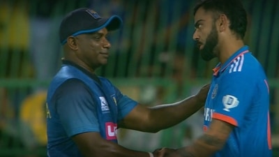 Sanath Jayasuriya with Virat Kohli after the end of 2nd ODI in Colombo Sanath Jayasuriya with Virat Kohli after the end of 2nd ODI in Colombo