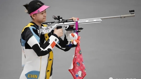 Chinese shooter Zhang Qiongyue with her Hello Kitty rifle