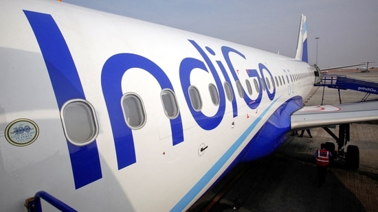 The side of an IndiGo Airlines A320 aircraft is pictured on the tarmac (Reuters)