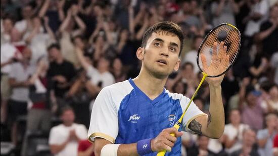 Lakshya Sen acknowledges fans after his men's singles bronze medal match against Malaysia's Lee Zii Jia. (PTI)