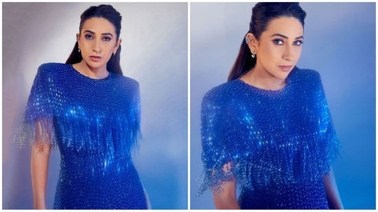 With the help of makeup artist Divya Arth Shetty, Karisma was decked up with smokey eyeshadow, smudged eyeliner, kohl-lined eyes, darkened brows, contoured cheekbones, a luminous highlighter, and a shade of nude lipstick.(Instagram/@therealkarismakapoor)
