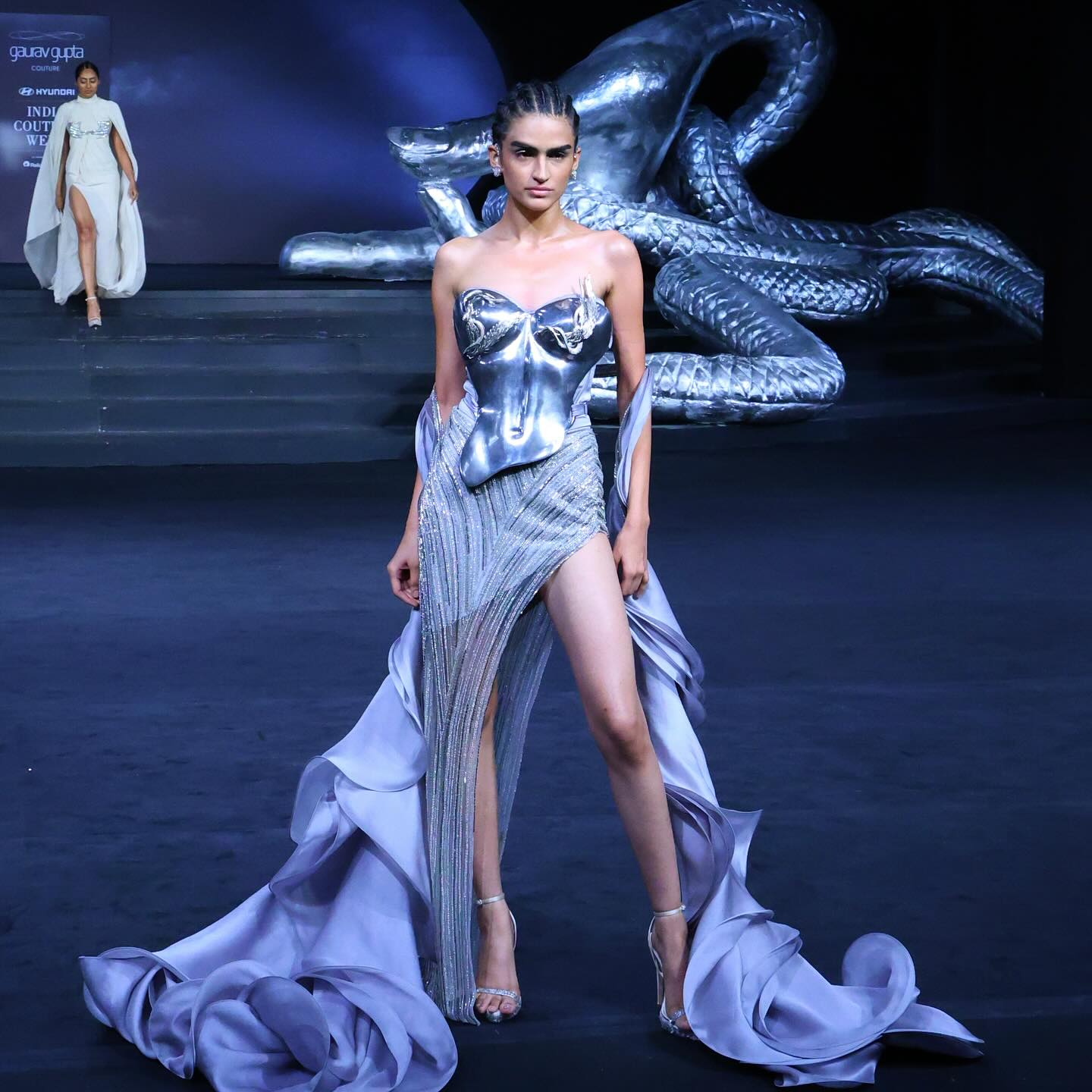 Metallic bustier as seen at Gaurav Gupta's showcase at India Couture Week 2024 (Photo: Instagram)