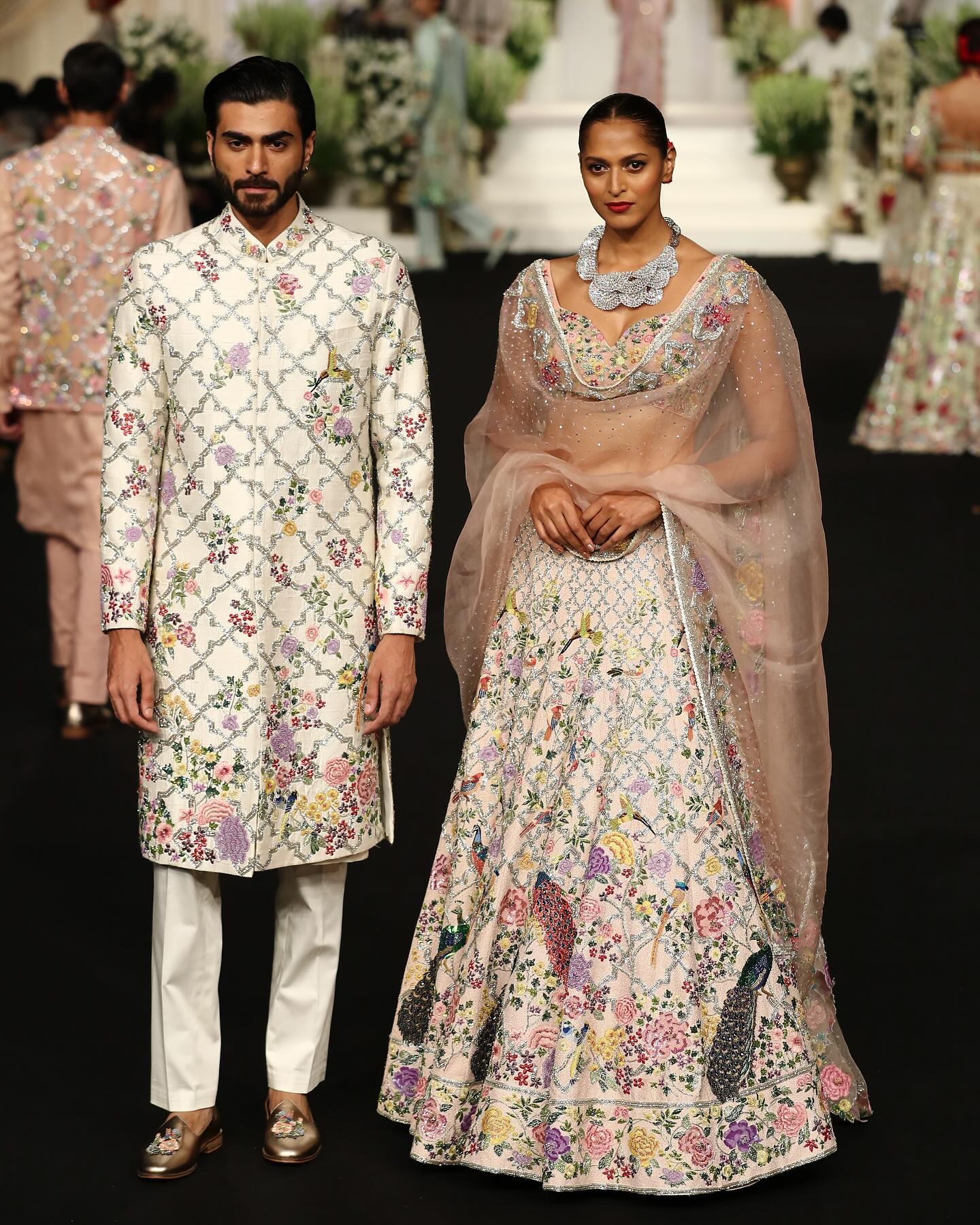 Floral lehengas and sherwanis were seen at Rahul Mishra's show at India Couture Week 2024(Photo: Instagram)