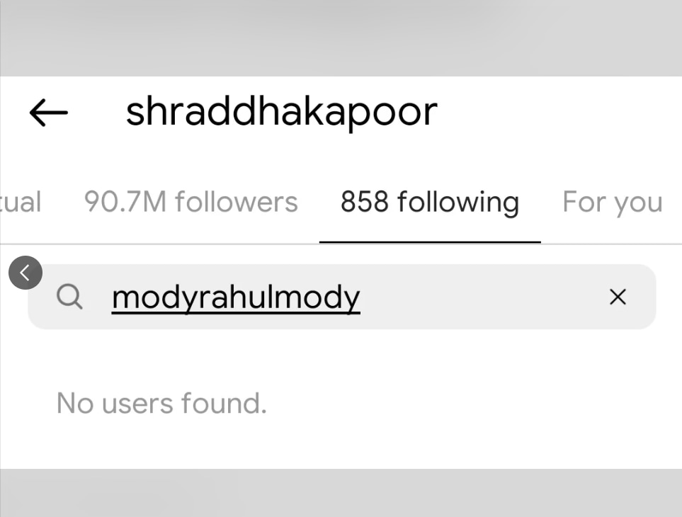 Shraddha Kapoor has unfollowed Rahul Mody on Instagram.