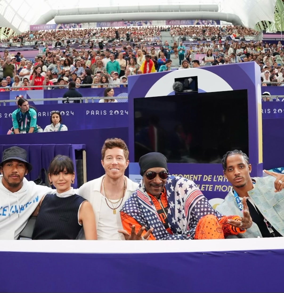 (L to R) Lewis Hamilton, Nina Dobrev, Shawn White, Snoop Dogg, Cordell Broadus(Instagram) (L to R) Lewis Hamilton, Nina Dobrev, Shawn White, Snoop Dogg, Cordell Broadus(Instagram)
