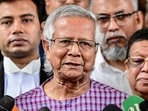 Nobel peace laureate Muhammad Yunus (C) speaks to the media after filing an appeal for the extension of his bail (File image)(AFP) Nobel peace laureate Muhammad Yunus (C) speaks to the media after filing an appeal for the extension of his bail (File image)(AFP)