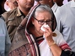 Sheikh Hasina (C) weeps while she visits a metro station in Mirpur vandalized by students during the anti-quota protests. Sheikh Hasina (C) weeps while she visits a metro station in Mirpur vandalized by students during the anti-quota protests.