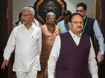 External Affairs Minister S. Jaishankar, Union Minister JP Nadda and others leave after an All-Party meeting about the ongoing developments in Bangladesh. External Affairs Minister S. Jaishankar, Union Minister JP Nadda and others leave after an All-Party meeting about the ongoing developments in Bangladesh.