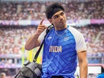 India's Neeraj Chopra during the Men's javelin throw qualification round at the 2024 Summer Olympics, in Paris(PTI) India's Neeraj Chopra during the Men's javelin throw qualification round at the 2024 Summer Olympics, in Paris(PTI)