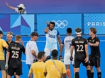 Indian players dejected after losing the men's hockey semi-final to Germany at Paris Olympics