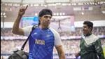 Neeraj Chopra during the javelin throw qualification round in Paris on Tuesday. (PTI) Neeraj Chopra during the javelin throw qualification round in Paris on Tuesday. (PTI)